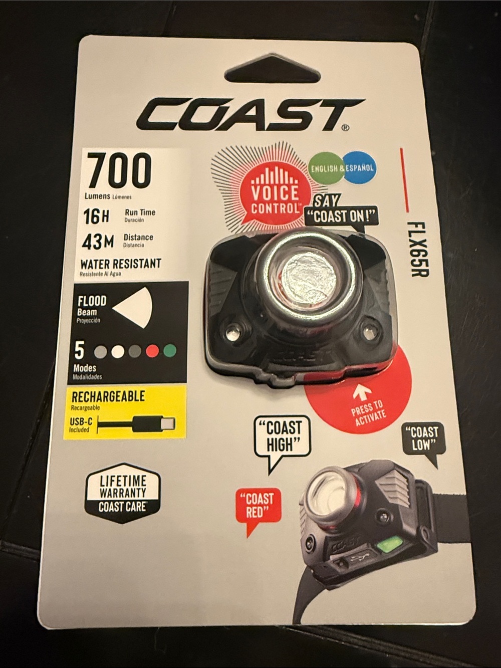 COAST FLX65R Rechargeable Headlamp in Black & Red